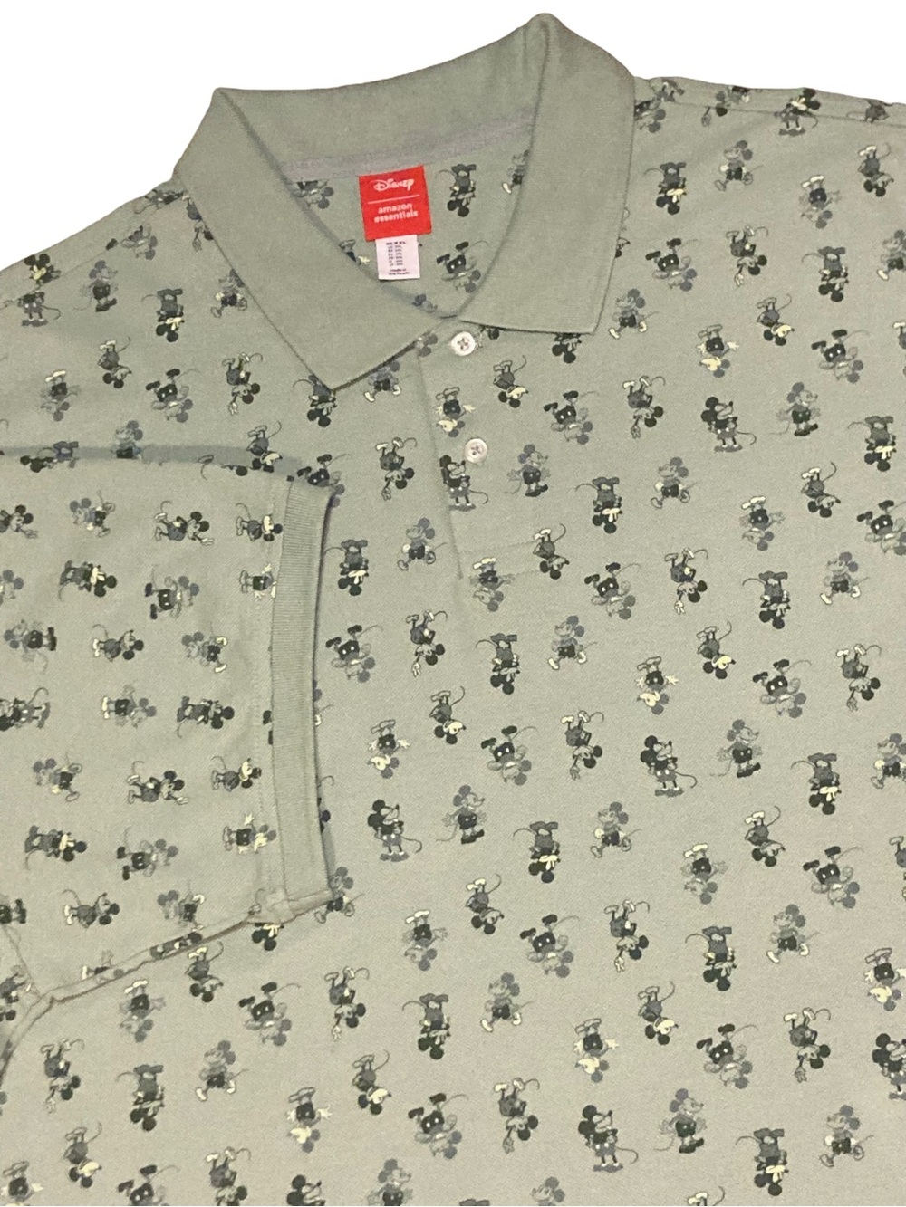 Disney 2XL XXL 100% Cotton Mickey Mouse Pique Golf Polo, Sage Green